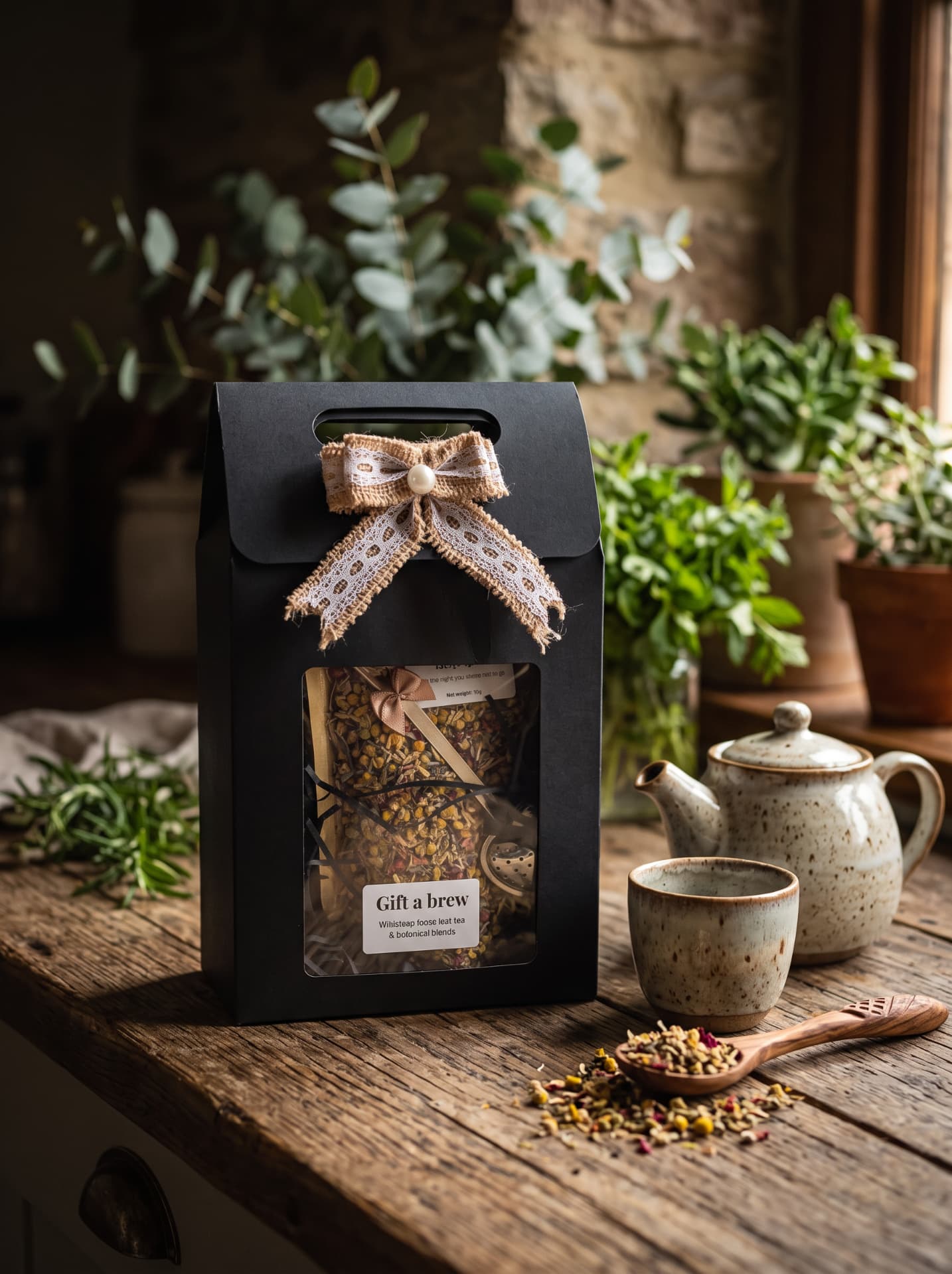 Gift a Brew Set with three tea pouches, heart infuser and gift box