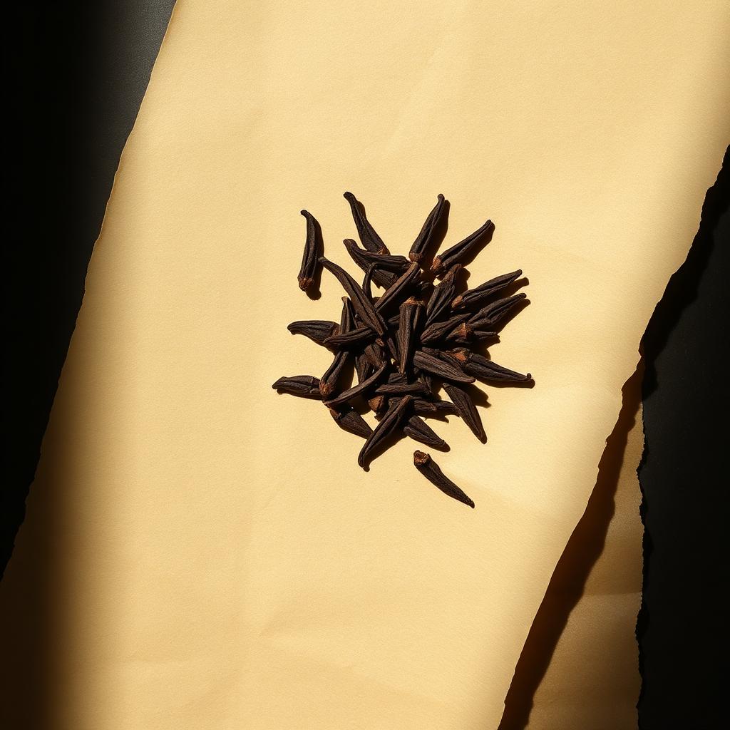 A pile of Clove on aged cream parchment