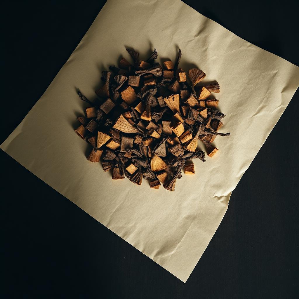 A pile of Dandelion root on aged cream parchment