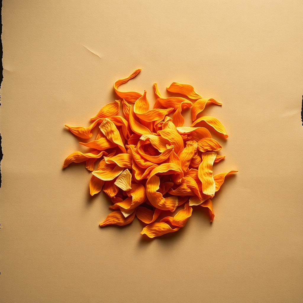 A pile of Orange peel on aged cream parchment