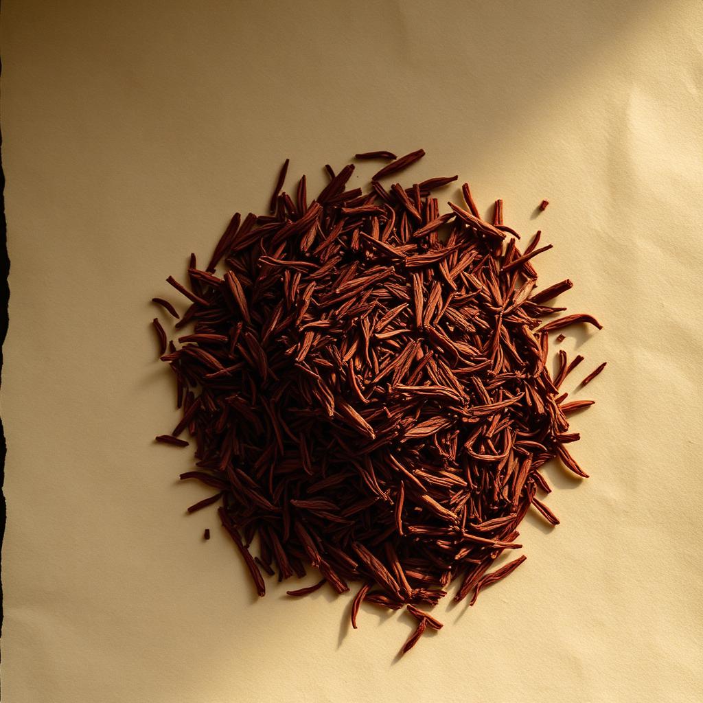 A pile of Rooibos on aged cream parchment