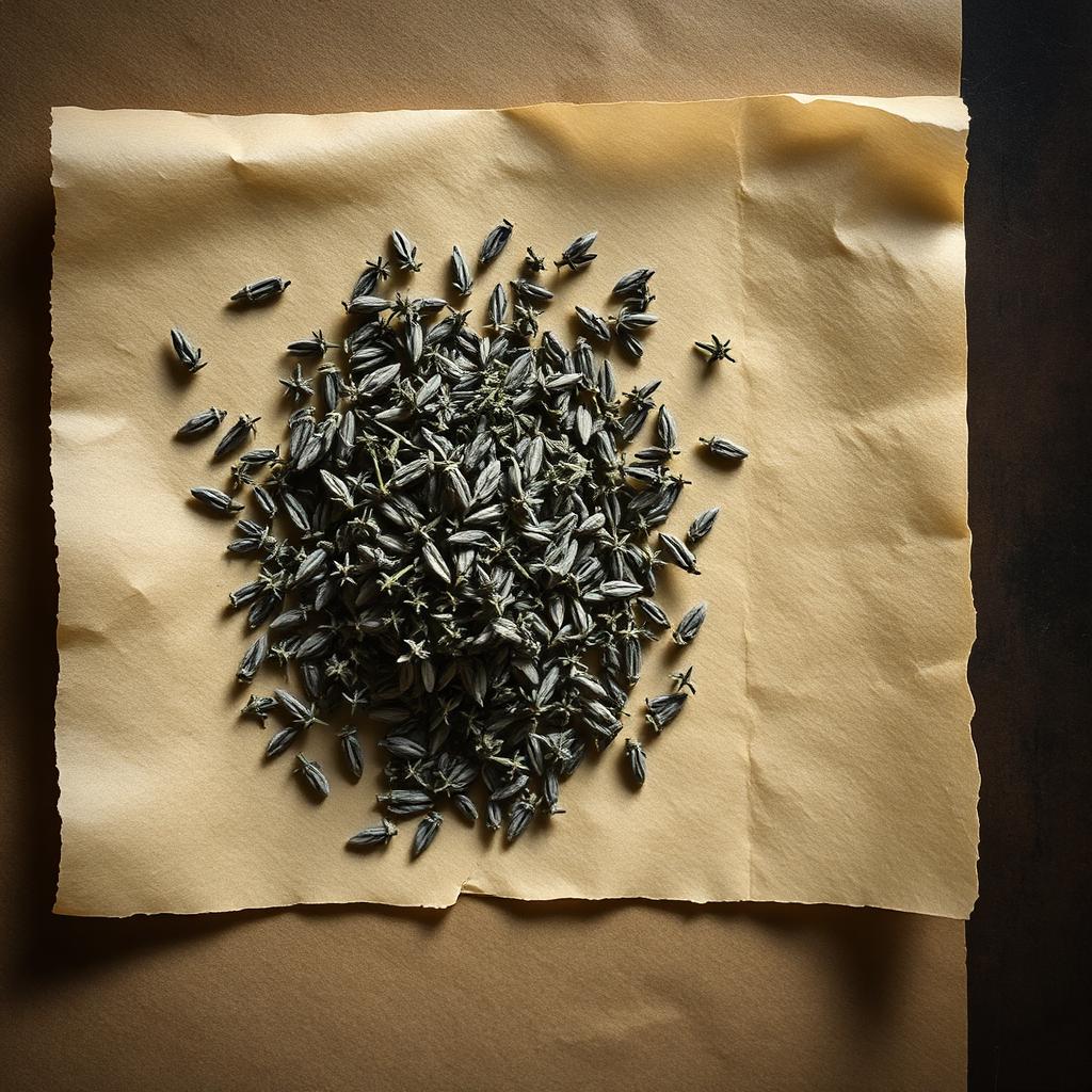 A pile of Thyme on aged cream parchment