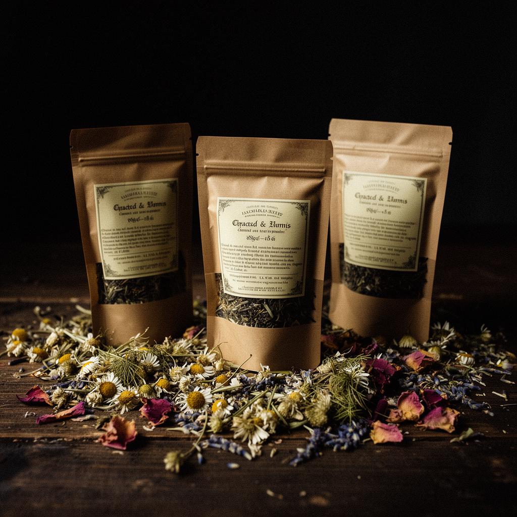 Wild Steep kraft pouches with scattered botanicals