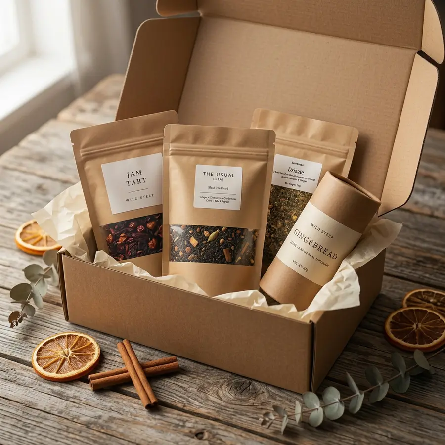 The Wild Steep Monthly Box with loose leaf tea pouches